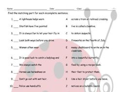 compound nouns sentence match worksheet teaching resources