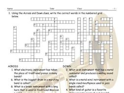 Musical Instruments Interactive Crossword Puzzle for Google Apps