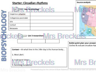 Biopsychology (AQA A-level Psychology) - Recap starter/do now worksheets with answers