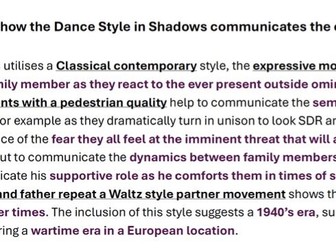 GCSE Dance: Shadows 6 Mark Exemplars