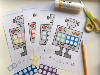 Robot Number Bonds to 10 Cut and Stick Worksheets