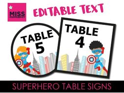 Superhero Table Signs Superhero Theme Superhero Resources