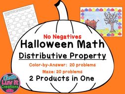 halloween math distributive property no negatives maze color by