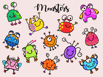 Funny Doodle Little Monsters Clipart Set