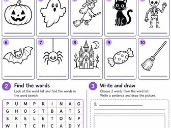 Halloween Vocabulary – Word Search & Writing