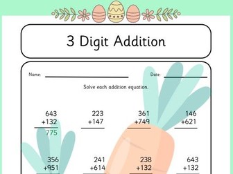 Easter themed 3 digit addition and subtraction