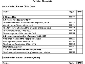 Revision Checklist - Authoritarian States - Mao & Hitler  - IB History