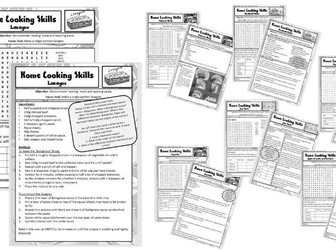 BTEC Home Cooking Skills lesson resources, worksheet, recipe, literacy activities