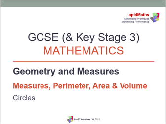 apt4Maths: PowerPoint Presentation (Lesson 12 of 18) on Measures, Perimeter, Area & Volume - CIRCLES