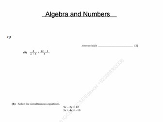 Algebra & Numbers Worksheet Math GCSE