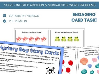 Solve One Step Word Problems | Card Task Activity | Addition & Subtraction