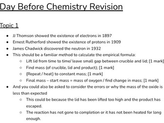 Topic 1. GCSE CHEMISTRY Notes