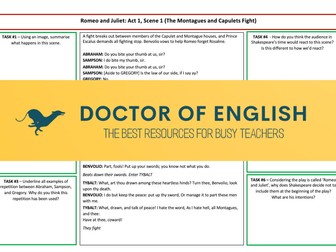 Romeo and Juliet - Act 1 - Key Scenes Revision Worksheets