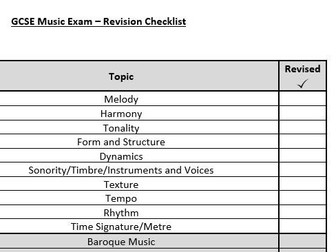 Eduqas GCSE Music Revision Checklist