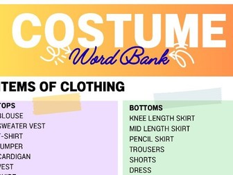 Costume Word Bank - Drama Design