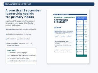 Primary Headteacher September Checklist 2026/27 | Leadership Toolkit | Editable