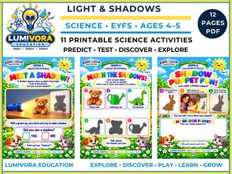 Light and Shadows EYFS Worksheets | Reception Science | Book 4