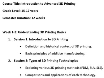 3D printing curriculum age 15-17