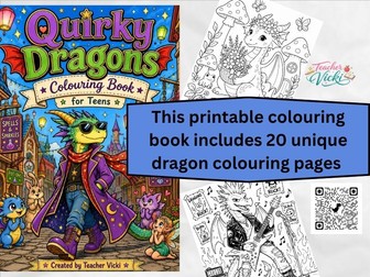 Quirky Dragons Colouring Book for Teens | 20 Fantasy Dragon Coloring Pages | Teen Art Activity