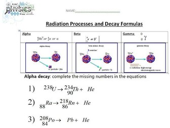 Ionising Radiation Decay Formulas (Equations) Alpha Beta Gamma