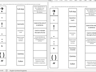 Punctuation matching symbols names and definitions activity
