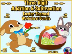 Three Digit Addition and Subtraction Worksheet Bundle (60 pages) - Easter Themed