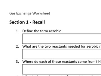 Gas Exchange and Respiration Worksheet