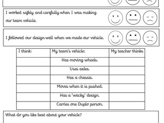 KS1 D&T Wacky Races Vehicle Evaluation Sheet