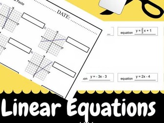 Algebra 1 Linear Equations Cut and Paste Activity | Graphing Lines in Slope-Inte