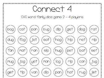Connect 4 CVC word family game
