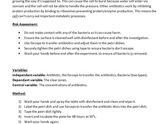 CORE PRACTICAL 15: Investigate the effect of different antibiotics on bacteria.