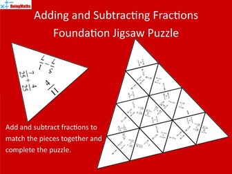 Adding and Subtracting Fractions Foundation Tarsia Jigsaw Puzzle