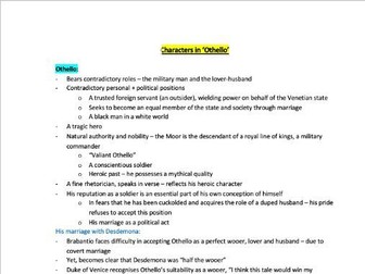 Othello Characters Revision Notes