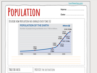Population Growth Worksheet - Geography Demographics