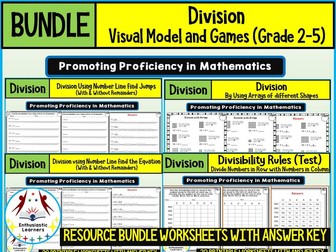 DIVISION WITH VISUAL MODELS AND GAMES Worksheets Product or Resource BUNDLE for GRADE 2–5
