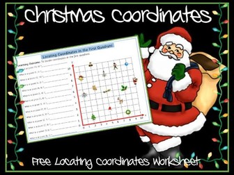 Christmas Themed Coordinates in the First Quadrant Worksheet