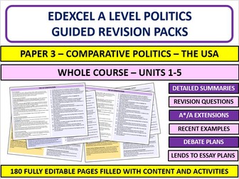Edexcel A Level Politics Paper 3 USA Revision Pack Bundle – All 5 Units Comparative Politics