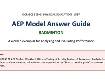 OCR GCSE PE (J587) - AEP Model Answer Guide: [Badminton] - Worked Example for AEP Coursework