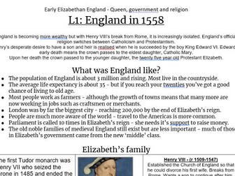 Early Elizabethan England (all content) Summary Sheets