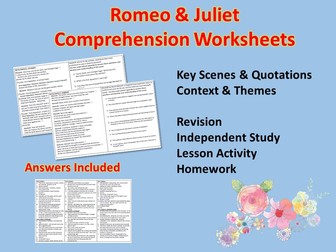 Romeo and Juliet Comprehension WorkSheets