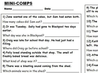 Mini-Comps :Mini Comprehension worksheet: inference and retrieval