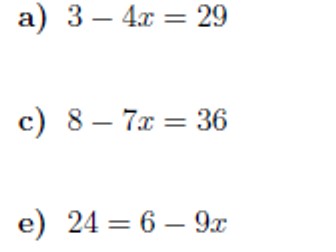 Equations involving negative numbers worksheets (with solutions