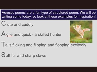 Acrostic poems Complete Lesson Poetry KS2 English Year 3 Year 4 year 5 Year 6