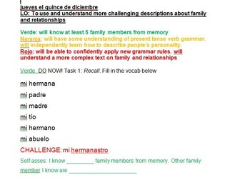 Mi familia my family whole lesson worksheets reading comprehension and grammar