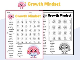 Growth Mindset Word Search | SEL Activities for Positive Thinking & Resilience