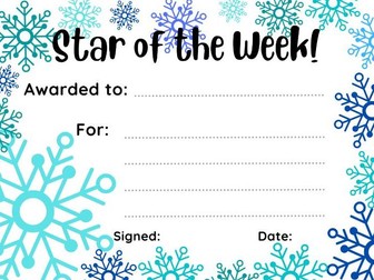 Star of the Week Certificate - Winter-themed