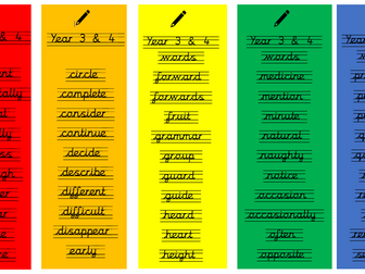 Year 3 and 4 Common Exception Words Spelling Bookmarks