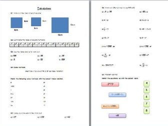 Calculations (Squares, cubes & BIDMAS) Worksheet with Solutions - Edexcel KS3/KS4