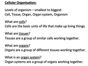 AQA Combined GCSE biology unit 2 notes - organisation
