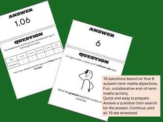 Year 6 Autumn Term Maths Revision 'Treasure Hunt' reasoning/arithmetic collaborative task